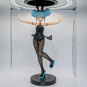 Blue-Haired Bunny Girl Figurine with Fishnet Tights